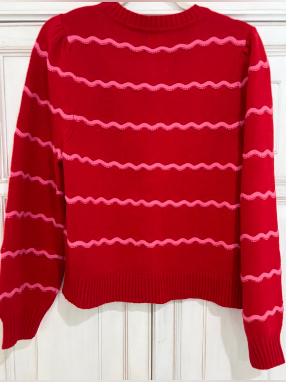 NWT SZ L Marled Red Cardigan with Pink Wave Stripes - Picture 2 of 7